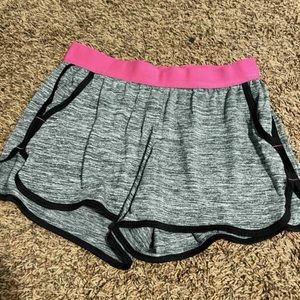 Black and white patterns athletic shorts with pink wait band